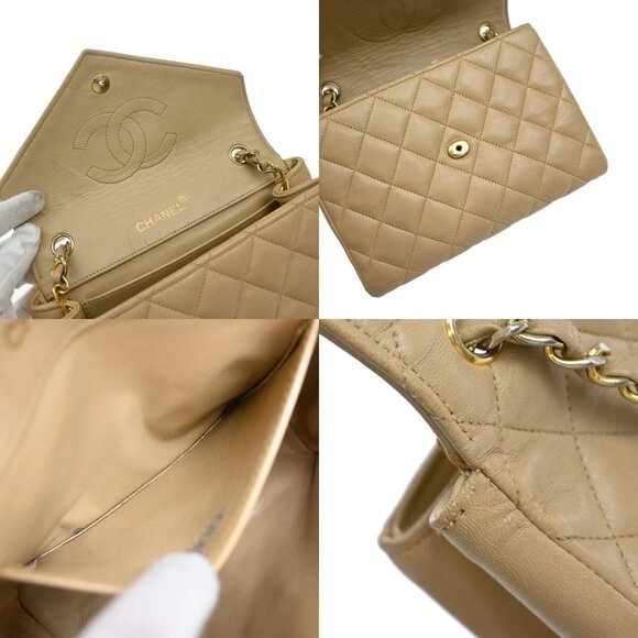 CHANEL CC Logo Mini Matelasse Chain Shoulder Bag Leather Beige GHW 675RF438 - Picture 10 of 15